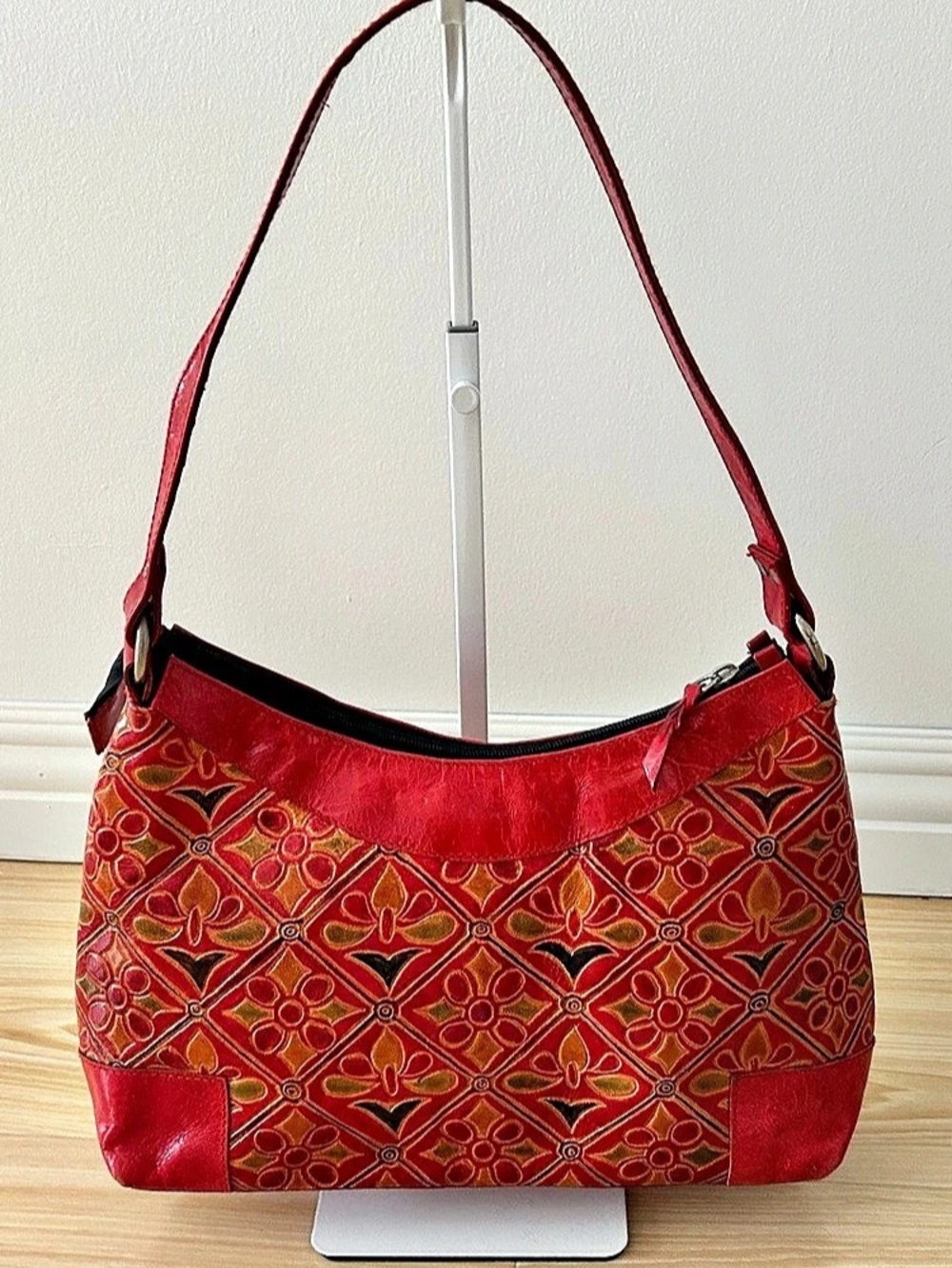 Anuschka Red & Gold Patterned Shoulder Bag